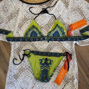 Hale Bob Cabana Bikini Set Swimsuit Green & Blue Multicolor Print